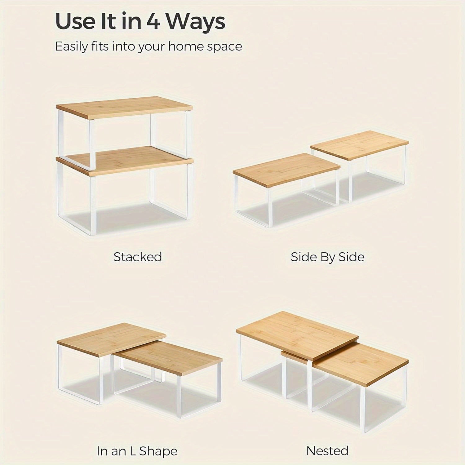 Set di 2 Mensole Regolabili in Bambù – Eleganti e Salvaspazio per Armadio o Piano di Lavoro