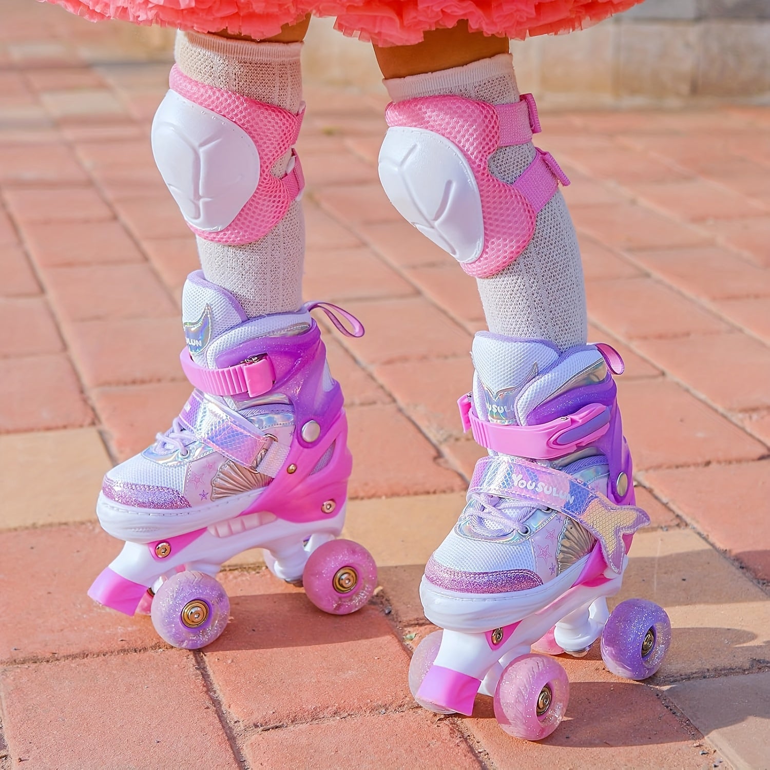 Patini Regolabili per Bambini – Motivo a Stella Glitterato con Ruote Luminescenti