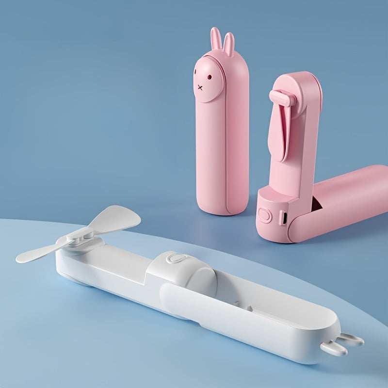 Mini Ventilatore Portatile – Ventilatore USB Ricaricabile 2-in-1 con Design a Forma di Coniglio per Viaggi e Estate