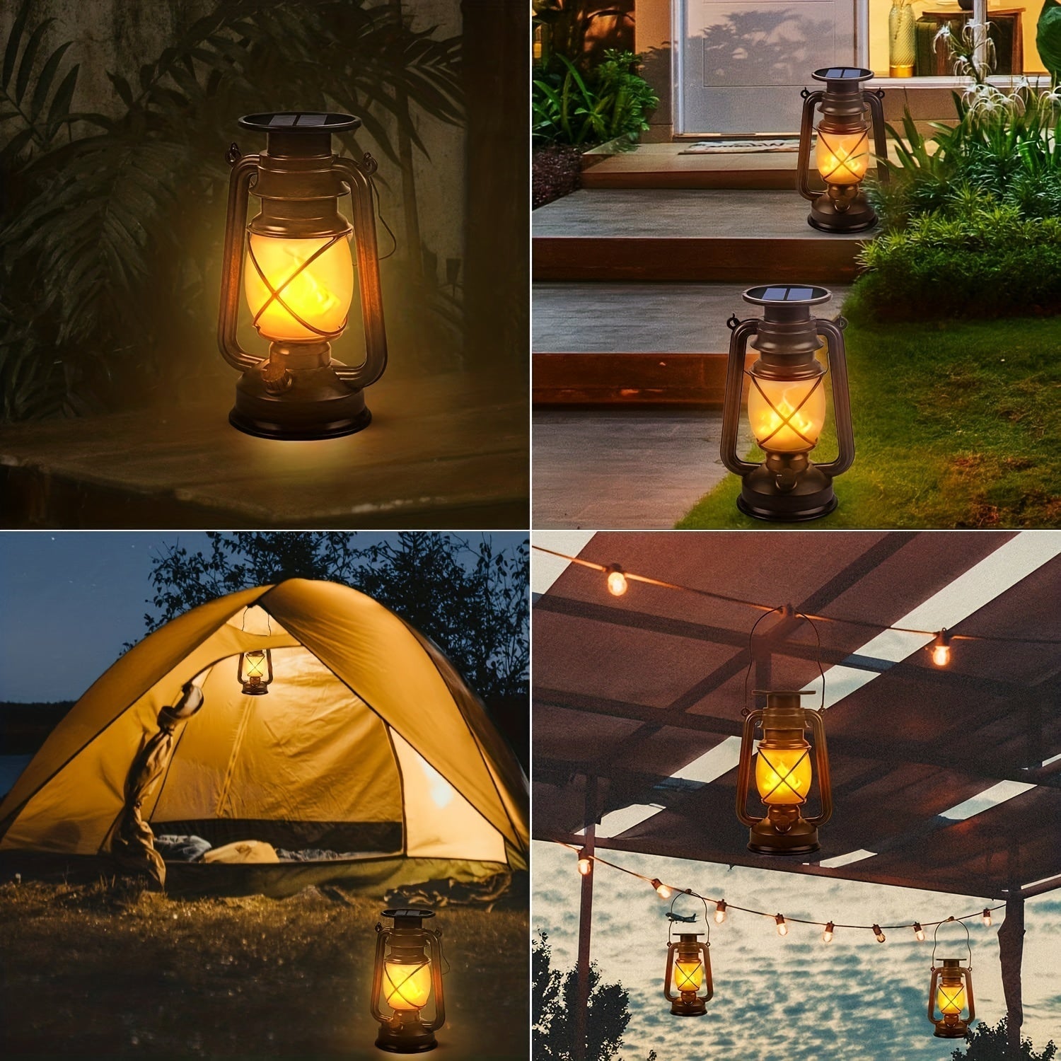 Set di 2 Lanterna Solari – Vintage Fiamma Danzerina Luci LED per Giardino e Patio