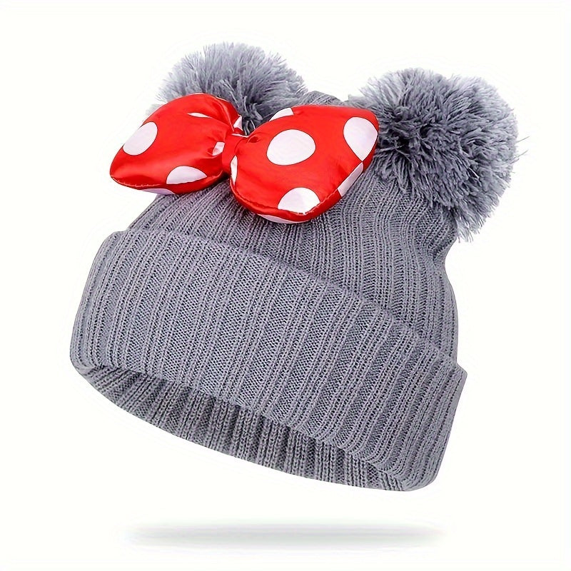Sanne Cappello Minni per Bambini - Beanie lavorato a maglia con Fiocco e Pompon