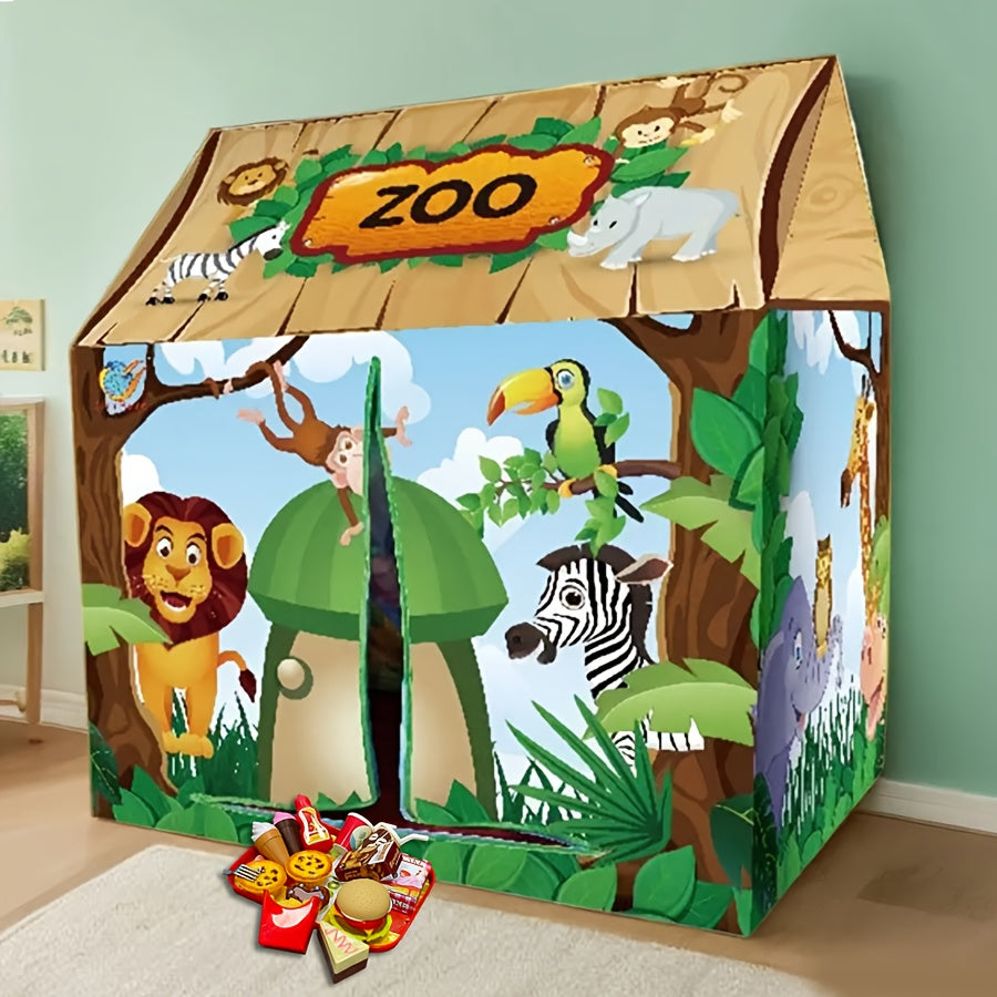 Tenda da Gioco Safari Jungle - Casa da Gioco a Tema Animali con Giocattolo di Hamburger