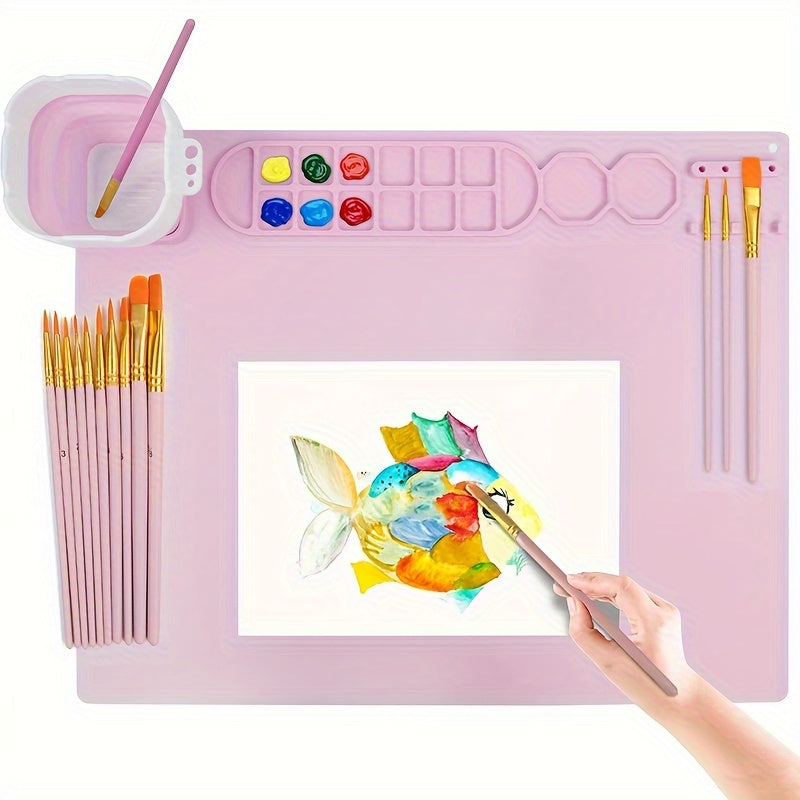 Tappetino in Silicone per Pittura con Paletta e Supporto per Pennelli – Durevole e Flessibile