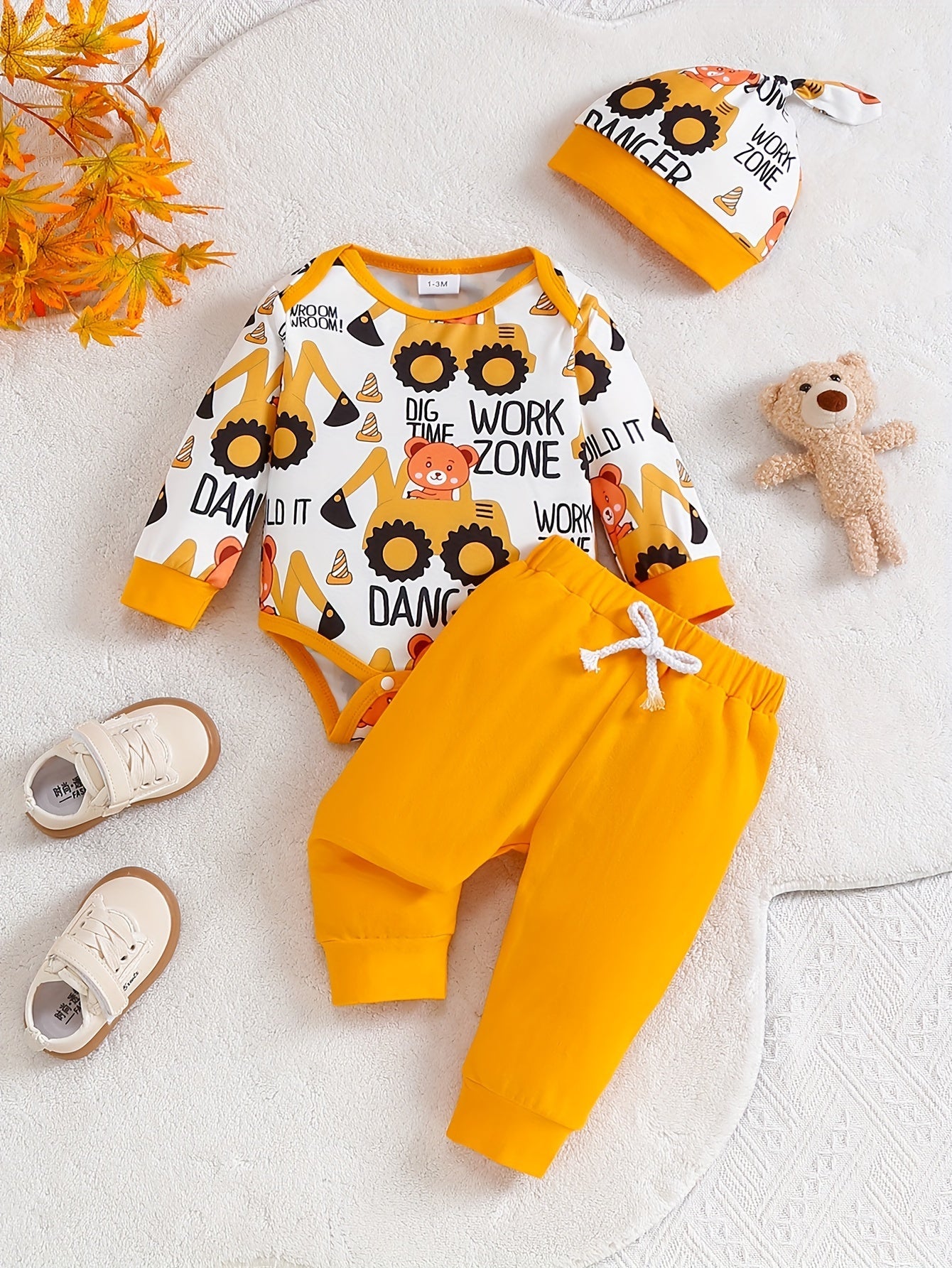 Outfit Avventura Baby Escavatore – Inclusi Body, Pantaloni e Beanie per Avventure all'Aperto