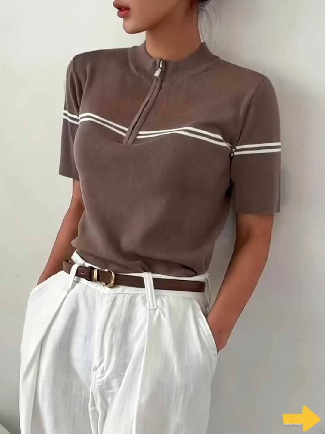 Polo da Donna a Righe con Dettaglio Zip – Top Estivo Leggero e Casual