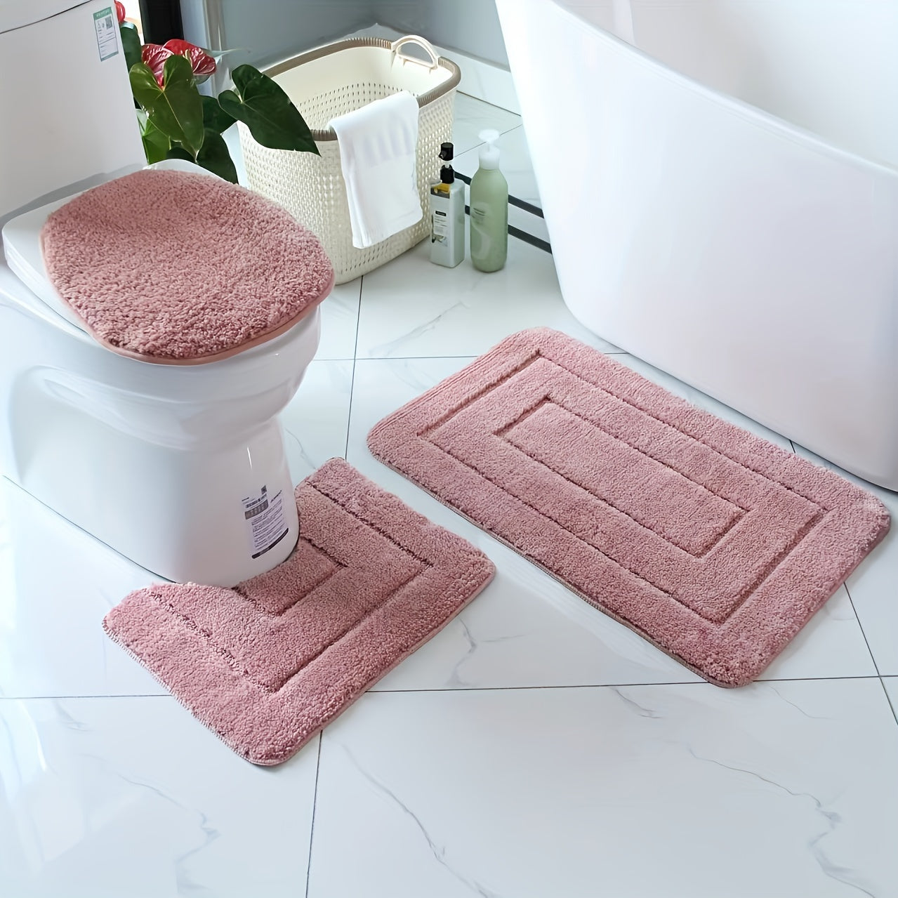 Set di Tappeti da Bagno in Viscosa Ultra Fine a 3 Pezzi – Asciugatura Rapida e Assorbente