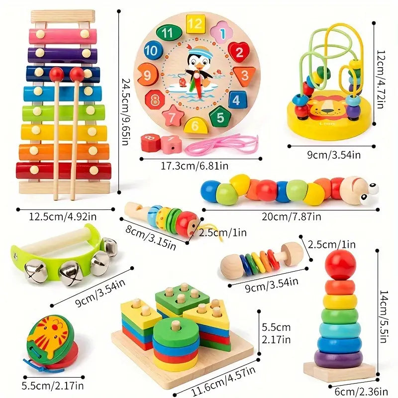 Set di Giocattoli in Legno Colorato - Giocattoli Educativi per Bambini
