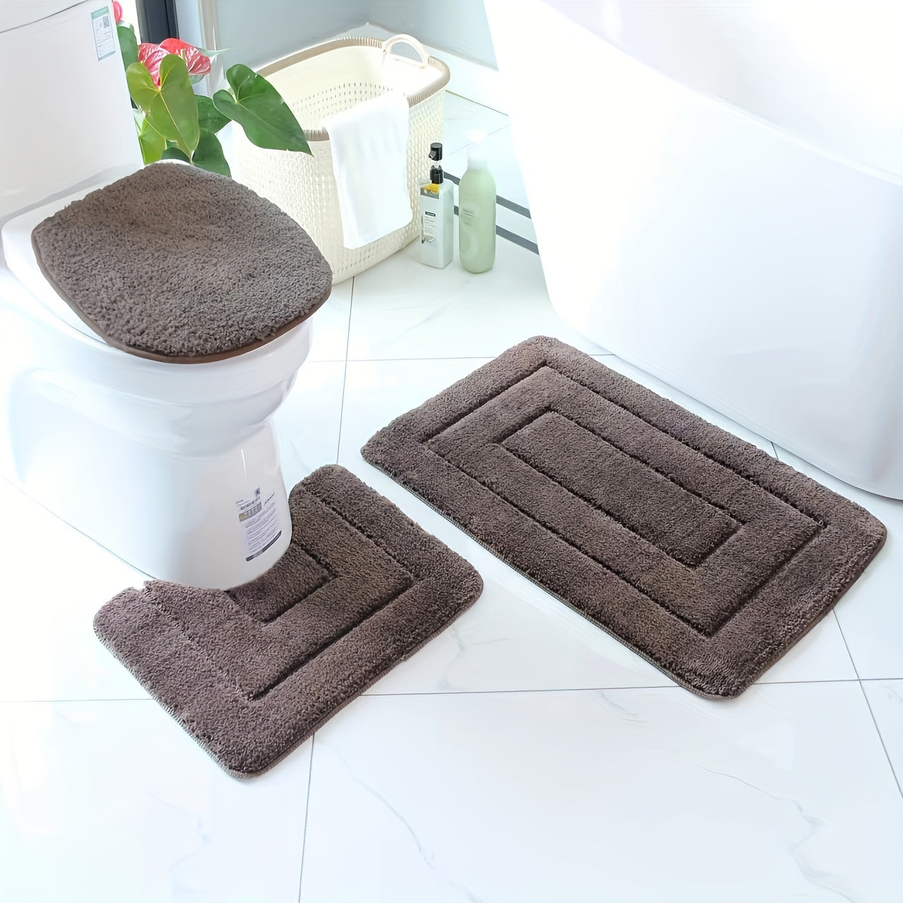 Set di Tappeti da Bagno in Viscosa Ultra Fine a 3 Pezzi – Asciugatura Rapida e Assorbente