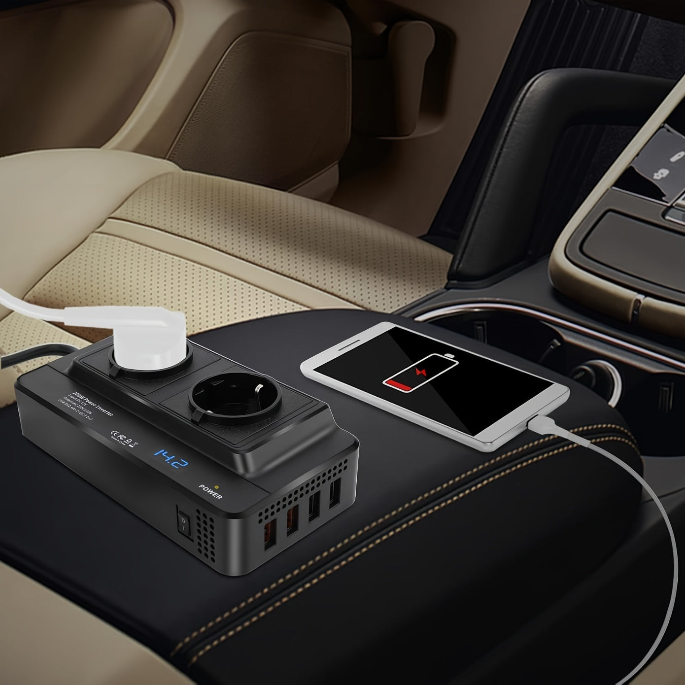 Inverter Auto Compatto 200W – Doppie Prese & Quad USB