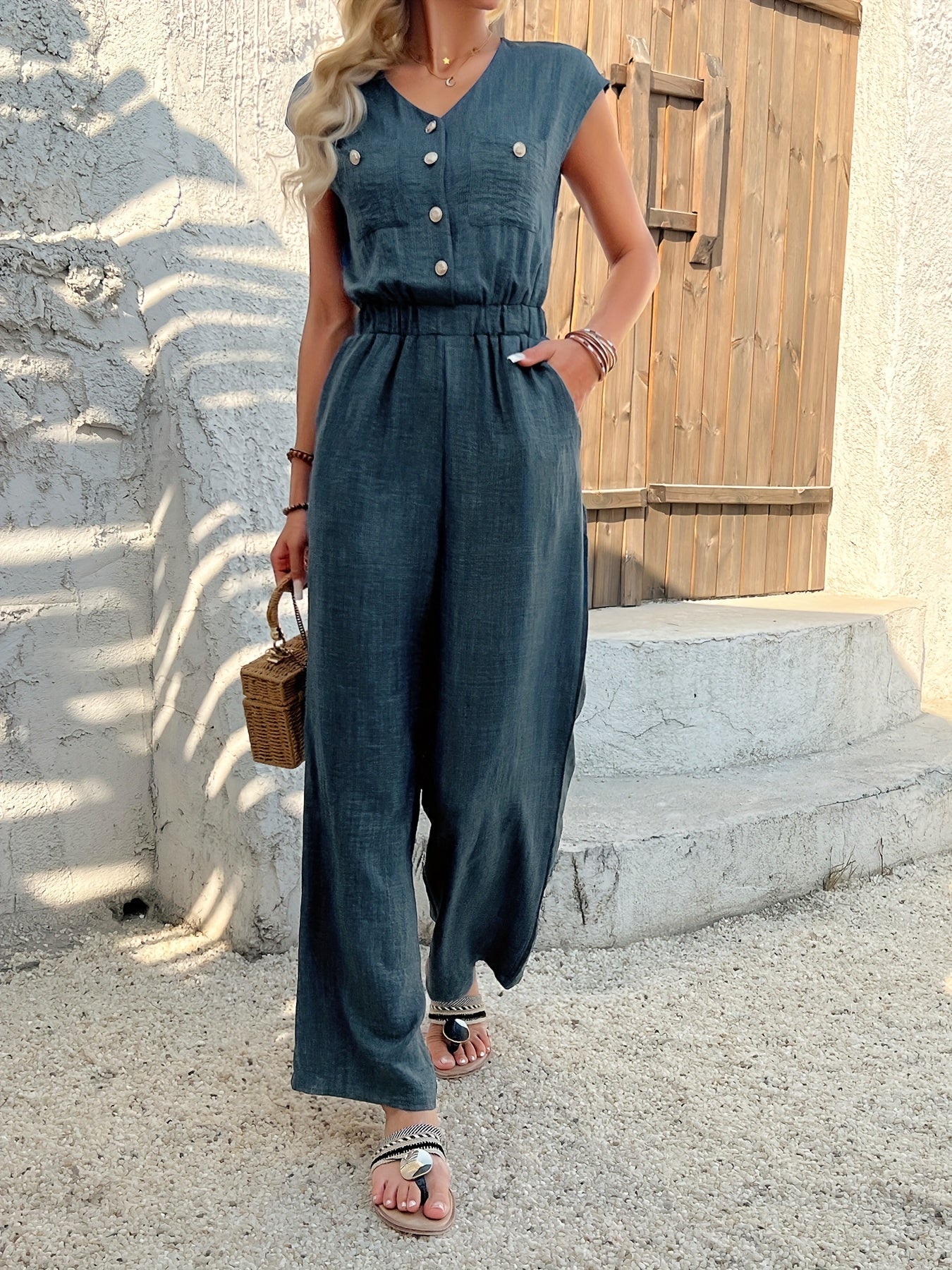 Elegante Jumpsuit con Scollatura a V per Donne – Vita Alta e Stile Casual