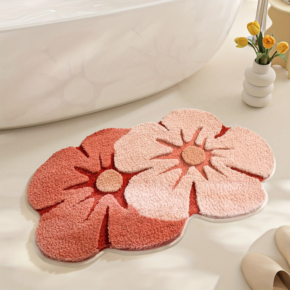 Tappeto da Bagno Fluffy con Fiori – Assorbente e Morbido per Maggiore Comfort