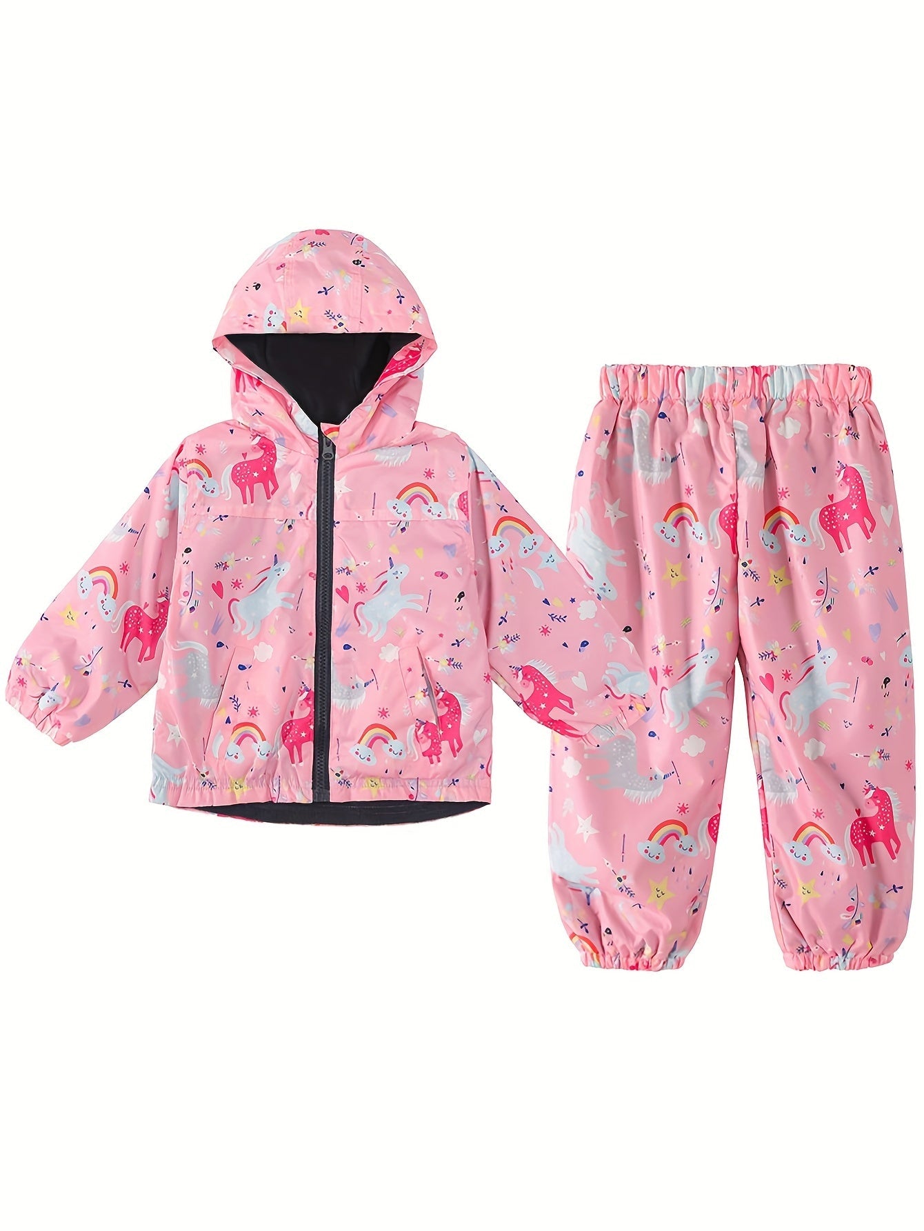 Set Due Pezzi Leggero per Ragazze – Giacca Impermeabile con Cappuccio e Pantaloni per Avventure all'Aperto