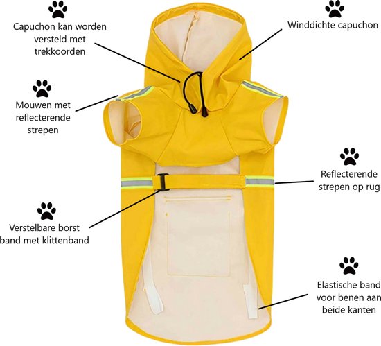 PupJoy - Giacca Antipioggia Riflettente per Cani + Cappuccio - Passeggiata Notturna Sicura