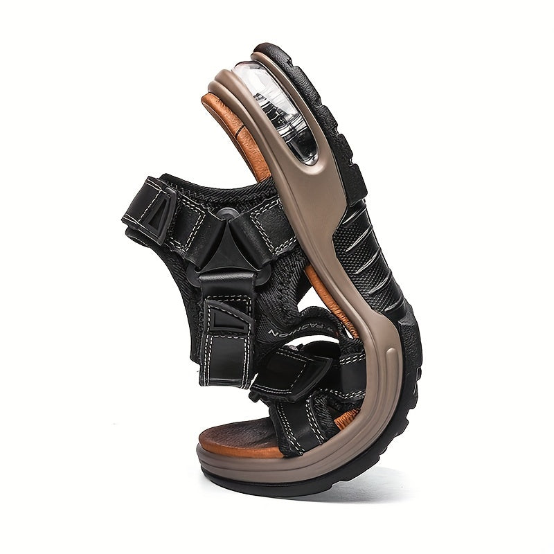 Sandali da Spiaggia in Pelle Premium per Uomo – Regolabili e con Ammortizzazione