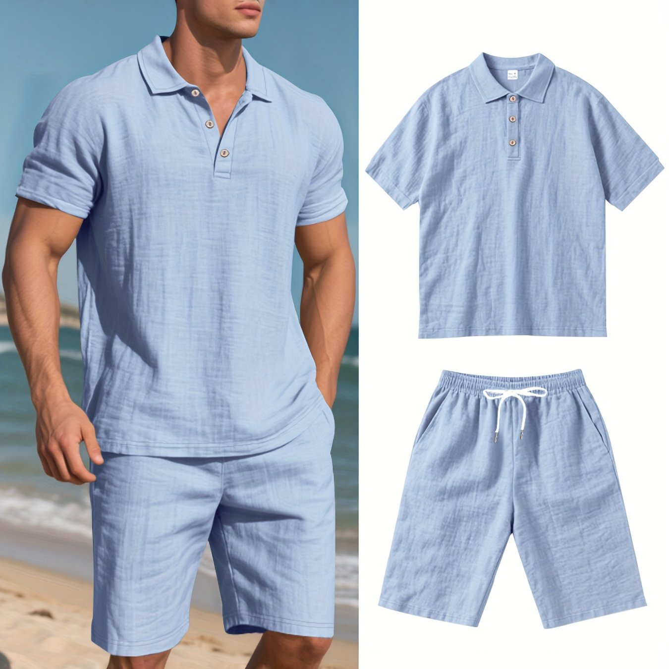 Set Polo e Pantaloni Corti in Lino da Uomo – Comodo e Casual per Giornate Calde