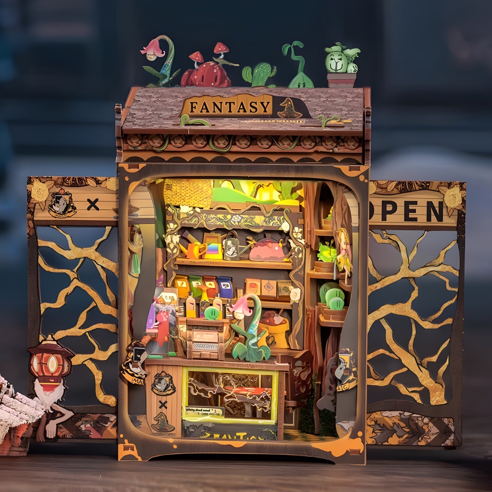 Negozio di Libri Miniatura di Gufo Fai-da-te – Kit in Legno 3D con Illuminazione per Decorazione Creativa