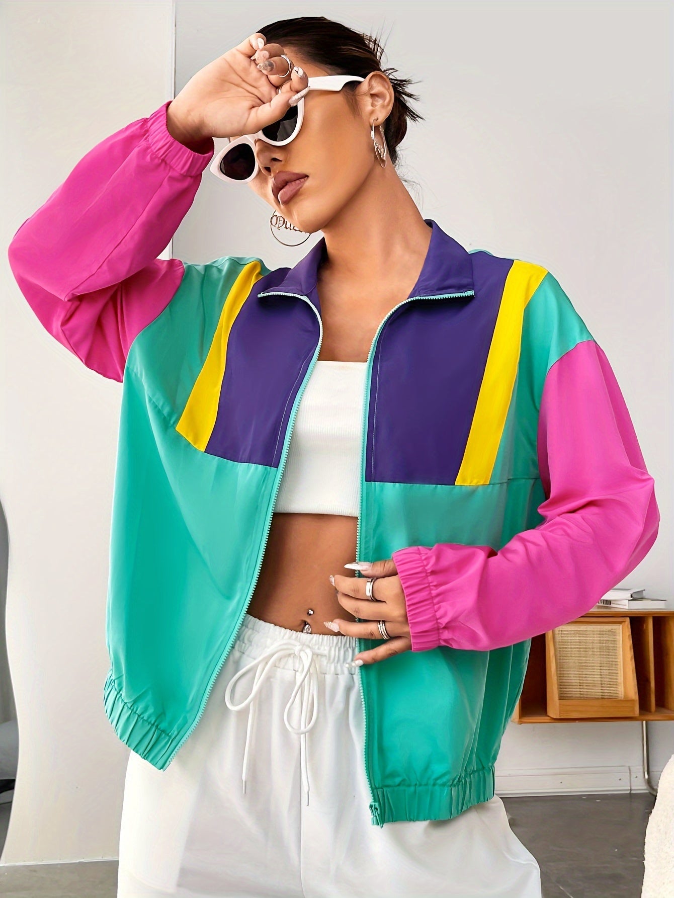 Giacca Casual a Zip Color Block – Trendy e Confortevole per Primavera e Autunno