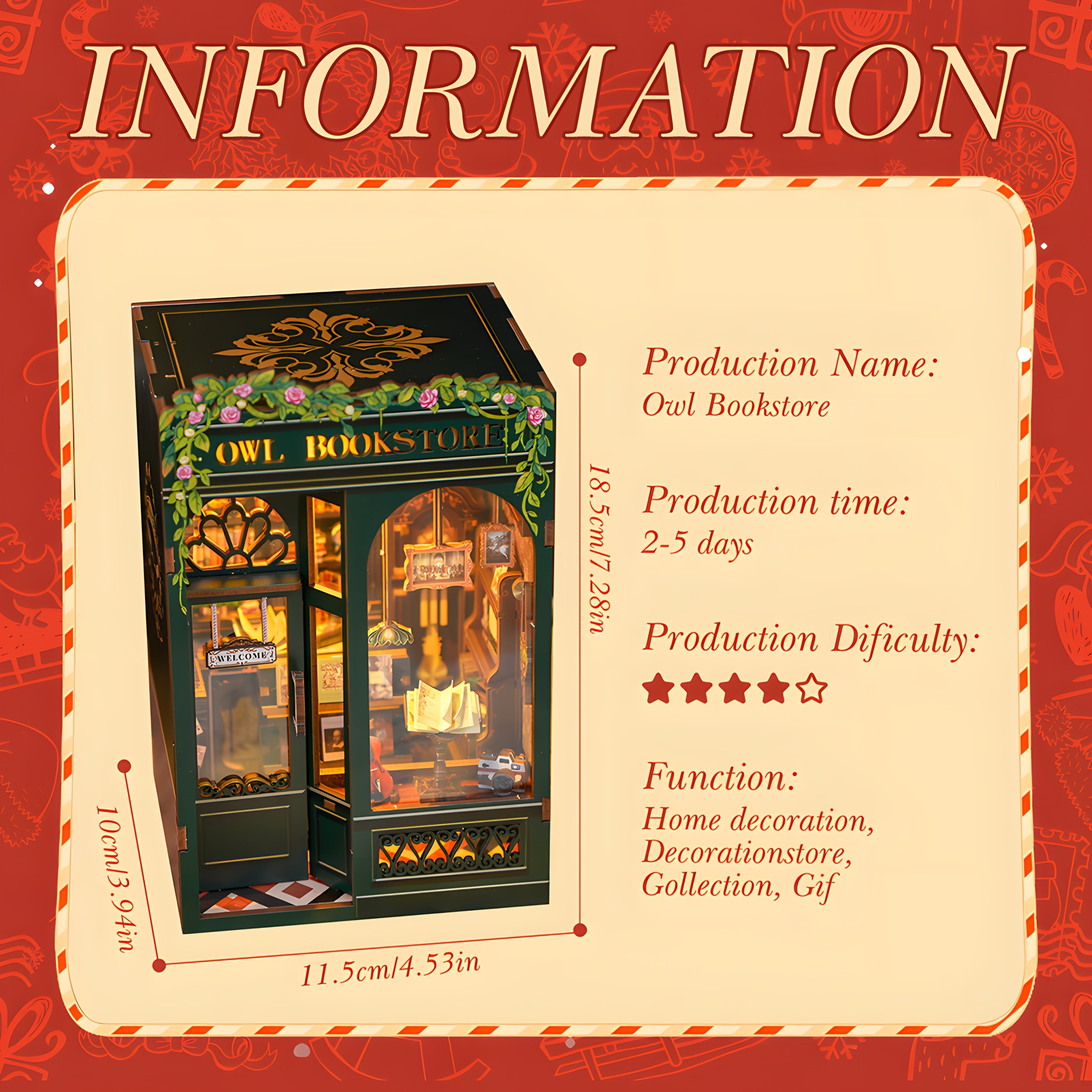 Negozio di Libri Miniatura di Gufo Fai-da-te – Kit in Legno 3D con Illuminazione per Decorazione Creativa