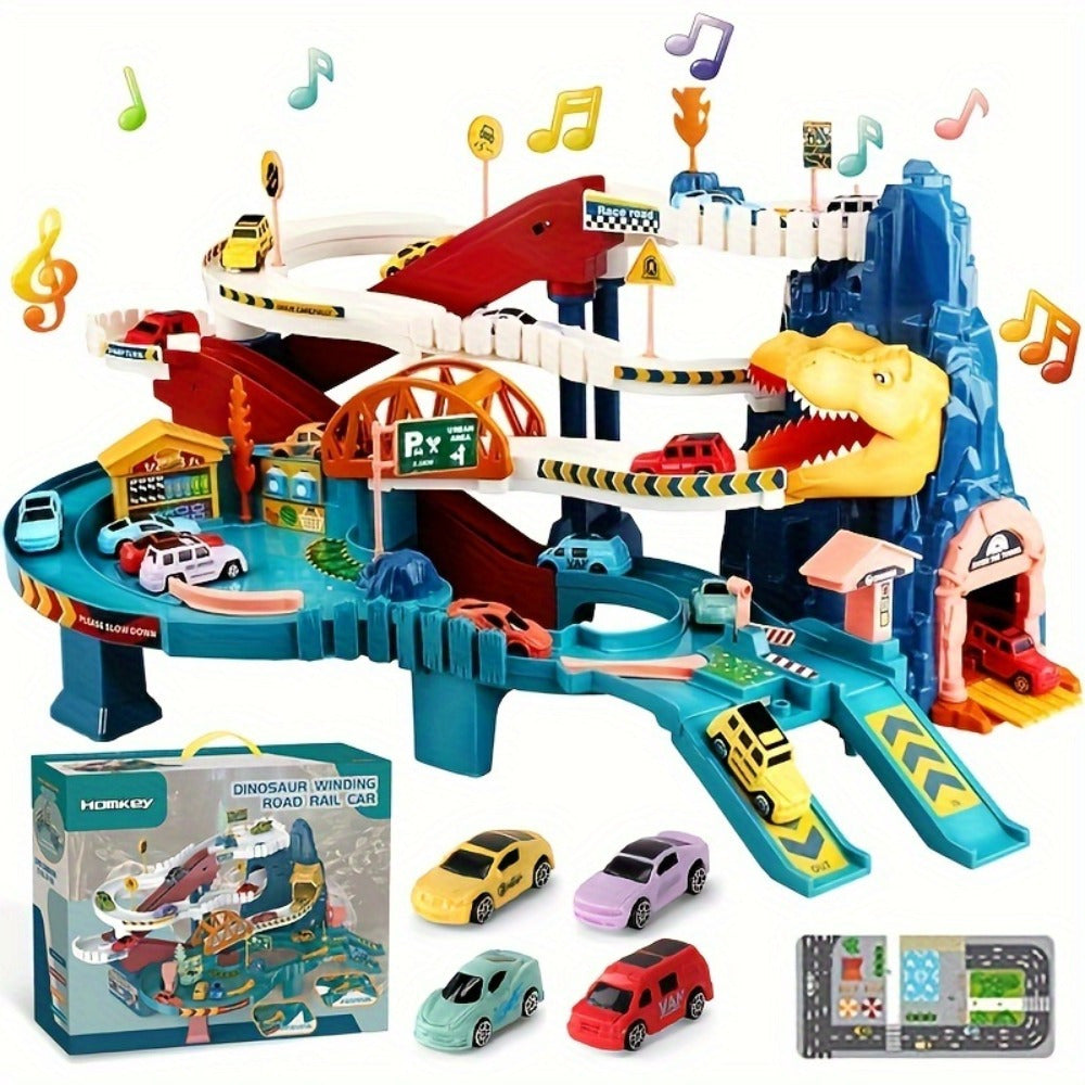 Set di Gioco Avventure DinoRace - Pista da Corsa Emozionante con Dinosauri e Veicoli per Bambini