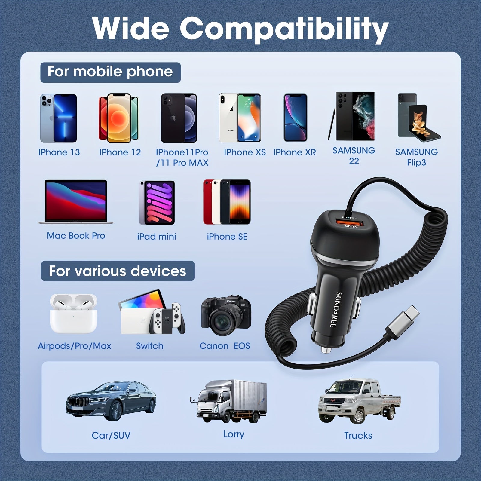 Caricabatterie per auto USB-C 51W a ricarica rapida – Per ricaricare rapidamente più dispositivi
