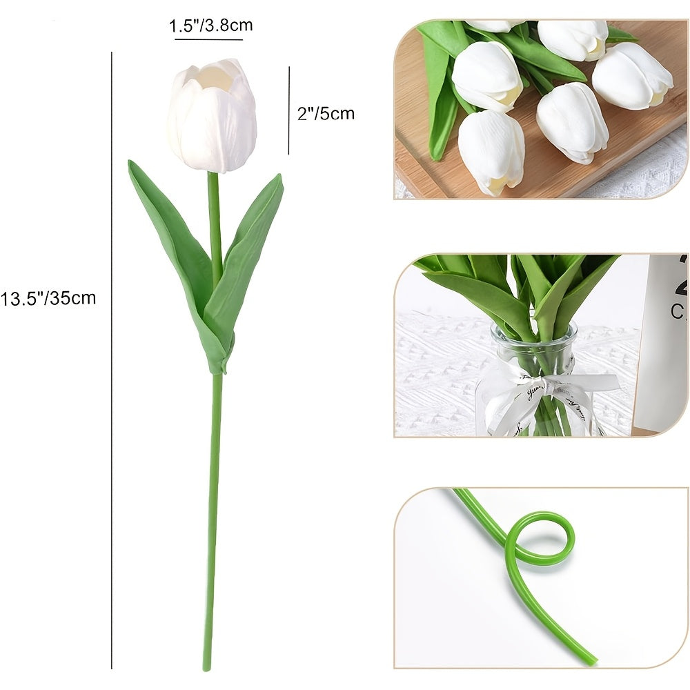 Set di 10 Tulipani Bianchi Artificiali – Perfetti per Matrimoni, Fotografia e Decorazione d'Interni