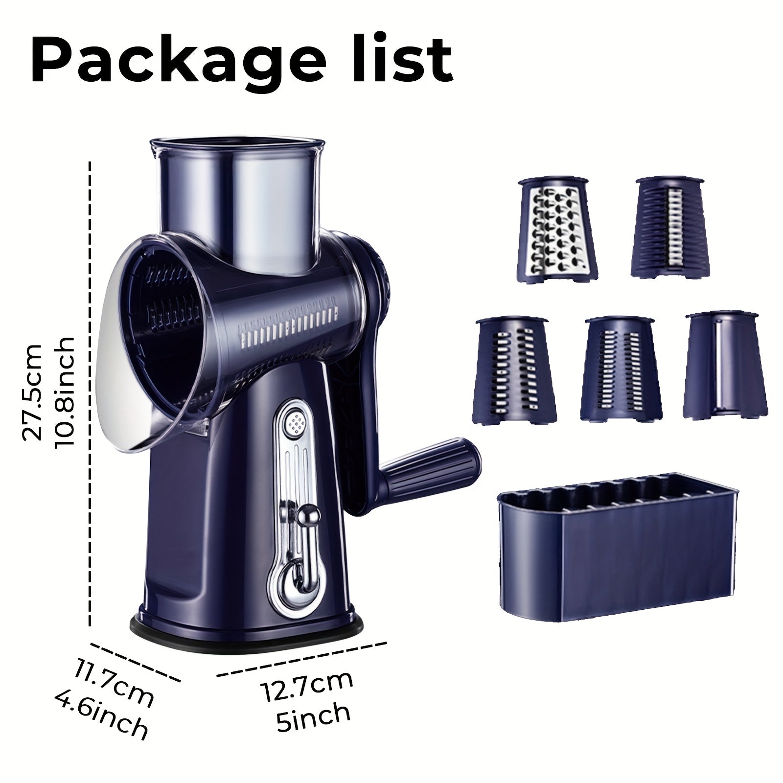 Grattugia da Cucina Rotante Multifunzionale – Grattugia per Formaggio e Affettatrice per Verdure 5-in-1 con Base Antiscivolo