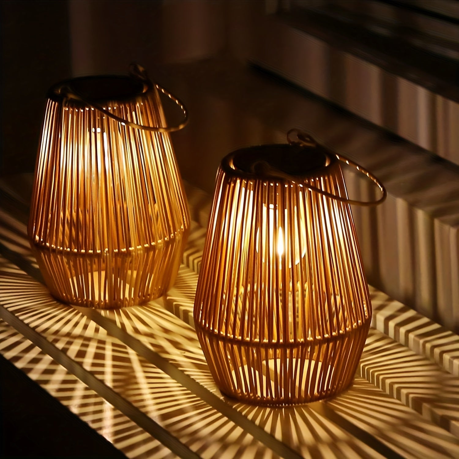 Set di Lampade a Sospensione Solari Boho – Lanterne in Rattan Sostenibili per Giardino e Balcone