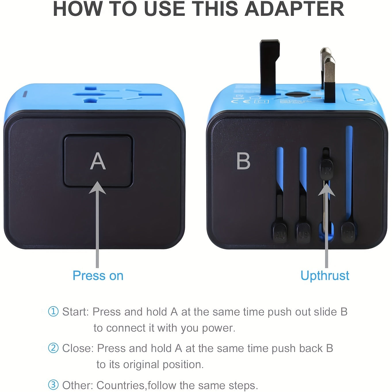 Adattatore da viaggio con 4 porte USB e Type-C – Caricabatterie Globale con Ricarica Rapida e Sicurezza