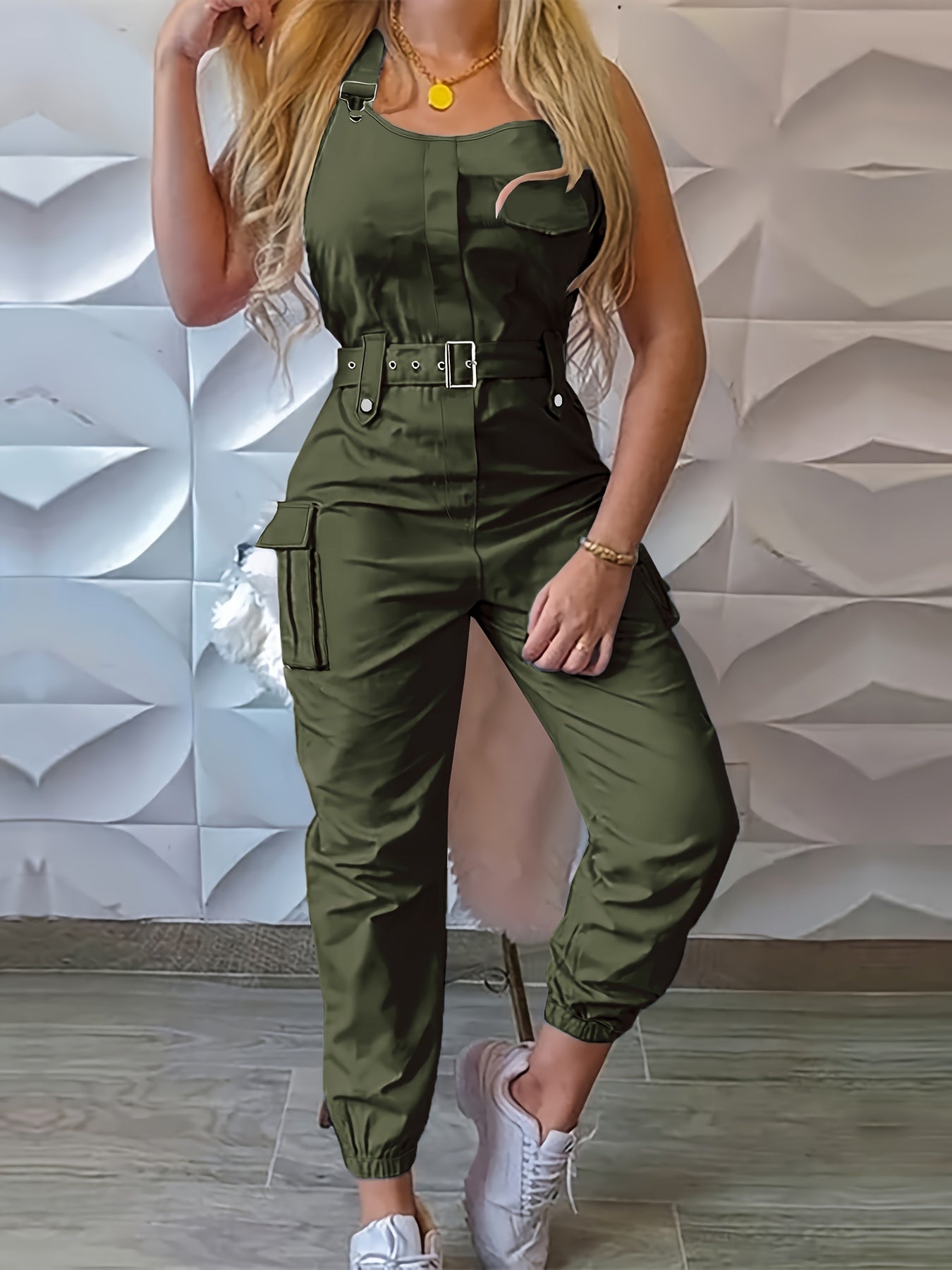 Effen Cargo Jumpsuit per Donne – Senza Maniche e Con Cintura per Comfort e Stile