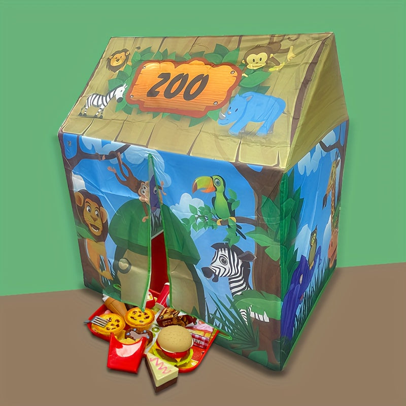 Tenda da Gioco Safari Jungle - Casa da Gioco a Tema Animali con Giocattolo di Hamburger
