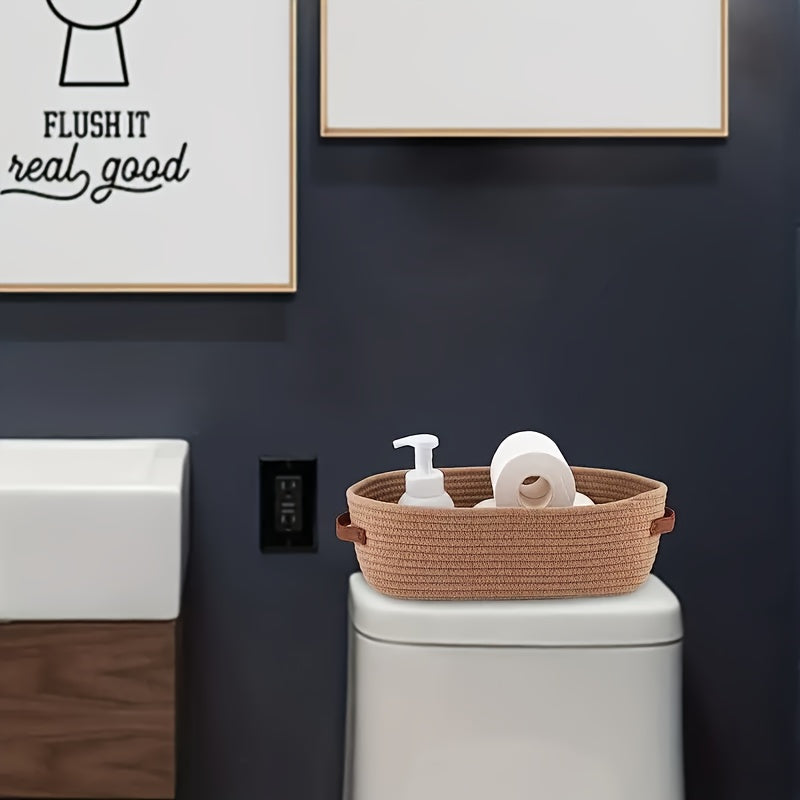 Cestino Bohemien con Manici in Pelle – Perfetto per Bagno e Soggiorno