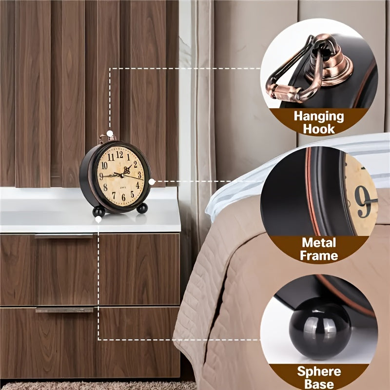 Orologio da Tavolo Retro in Metallo con Meccanismo Silenzioso – Formato Classico per Camera da Letto o Ufficio