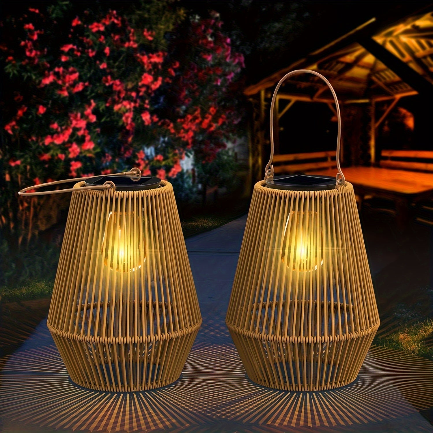 Set di Lampade a Sospensione Solari Boho – Lanterne in Rattan Sostenibili per Giardino e Balcone