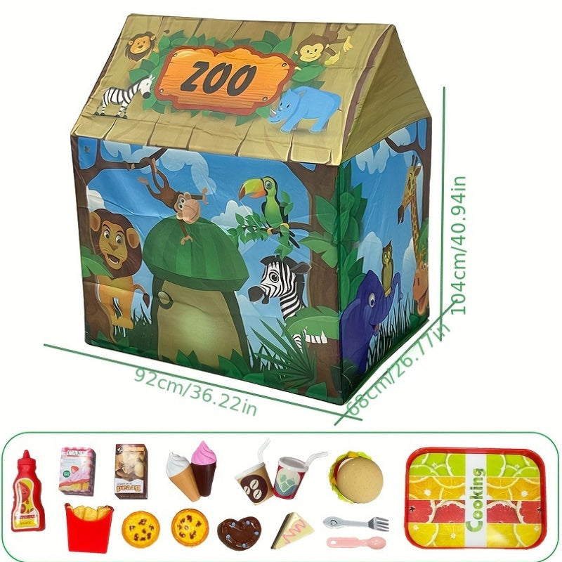 Tenda da Gioco Safari Jungle - Casa da Gioco a Tema Animali con Giocattolo di Hamburger