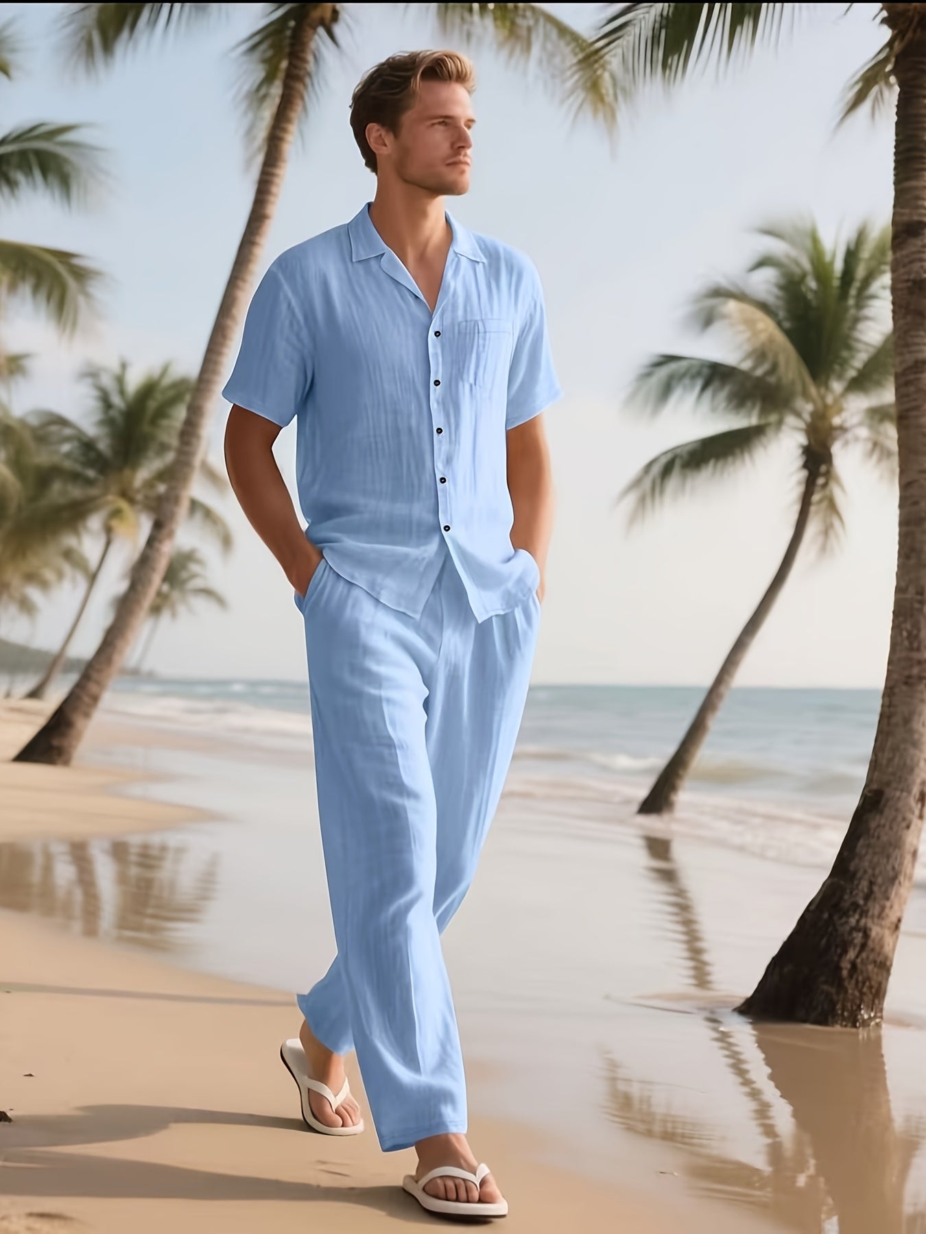 Set Casual Uomo in Lino – Confortevole e Leggero con Pantaloni Lunghi e Maniche Corte