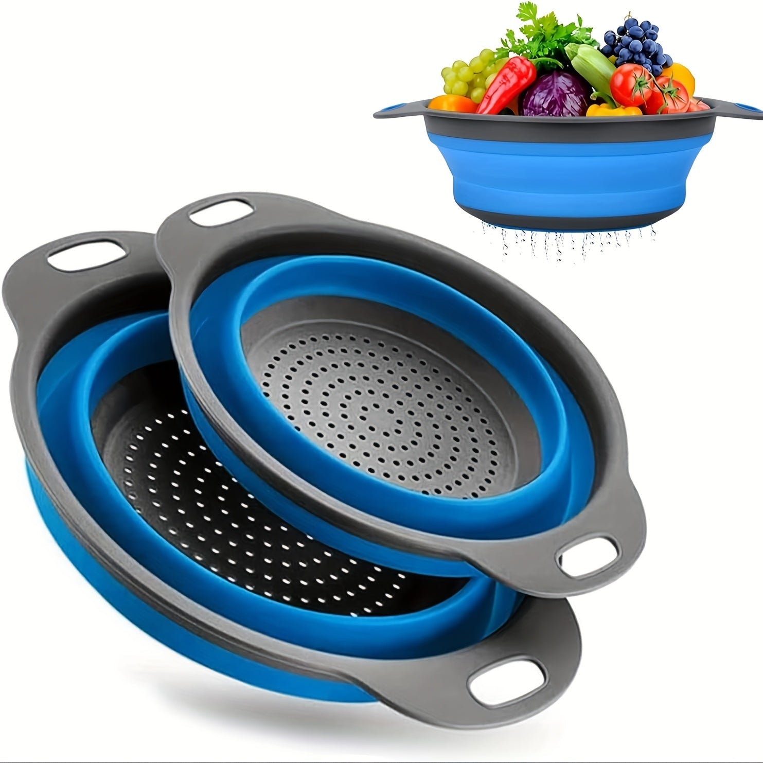 Set di Colino in Silicone Pieghevole – Perfetto per Pasta, Verdure e Frutta
