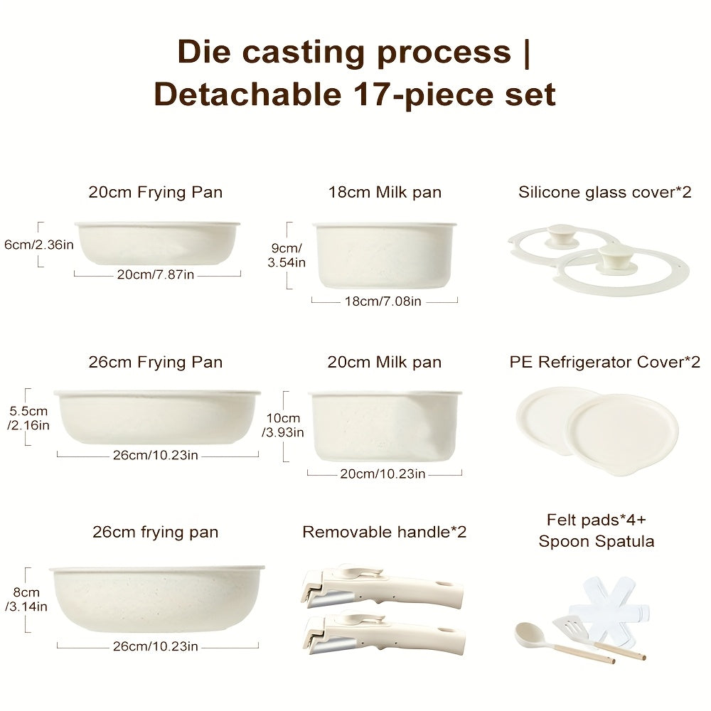 Set di Pentole in Ceramica da 17 Pezzi – Inclusi Manici Rimovibili e Pentola Frittrice Profonda