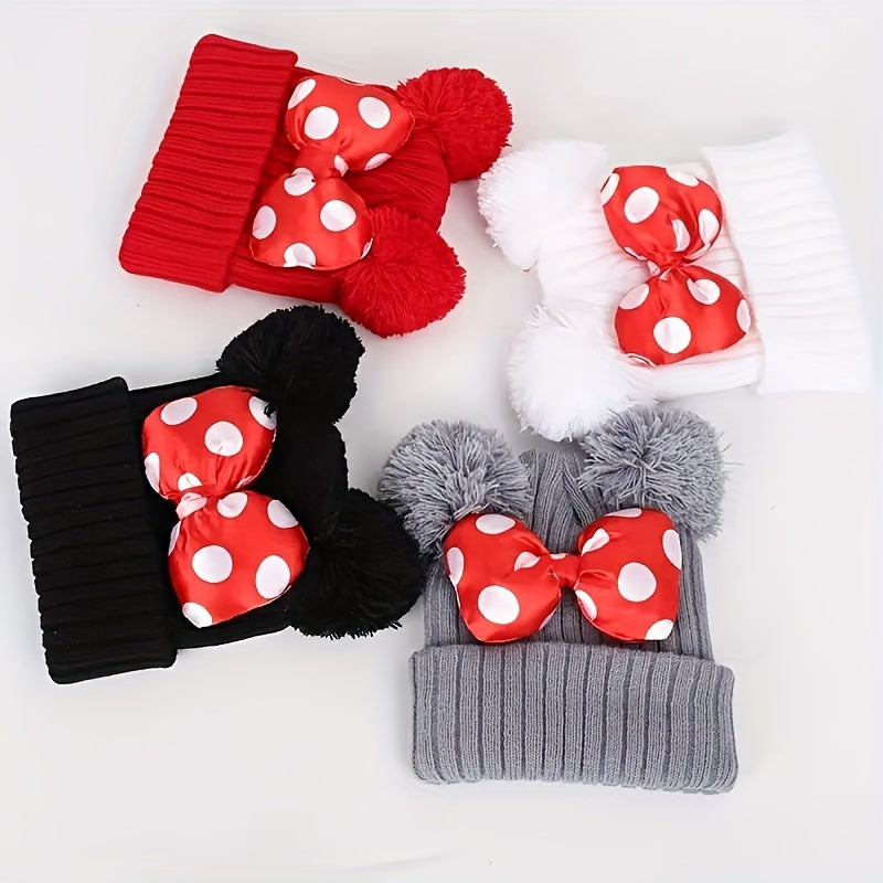 Sanne Cappello Minni per Bambini - Beanie lavorato a maglia con Fiocco e Pompon