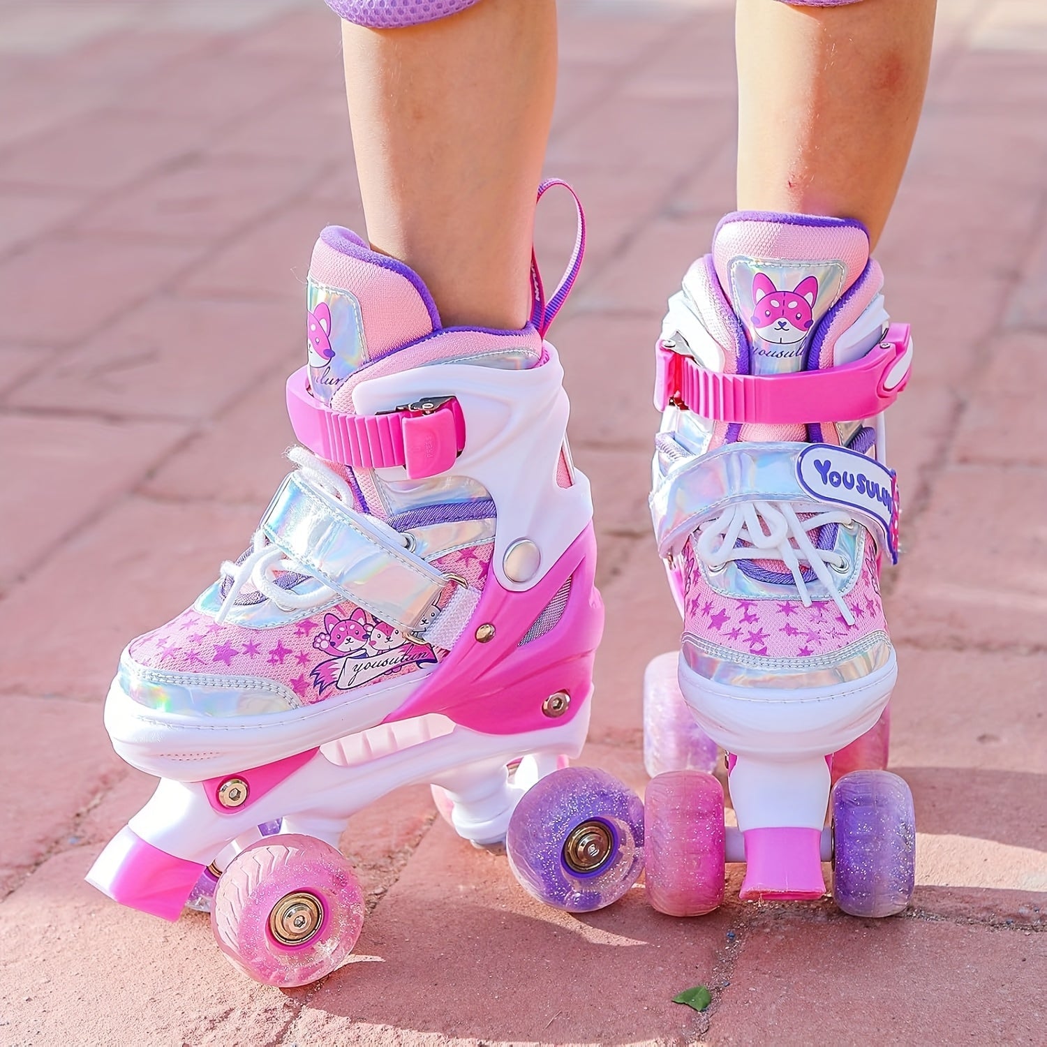 Patini Regolabili per Bambini – Motivo a Stella Glitterato con Ruote Luminescenti