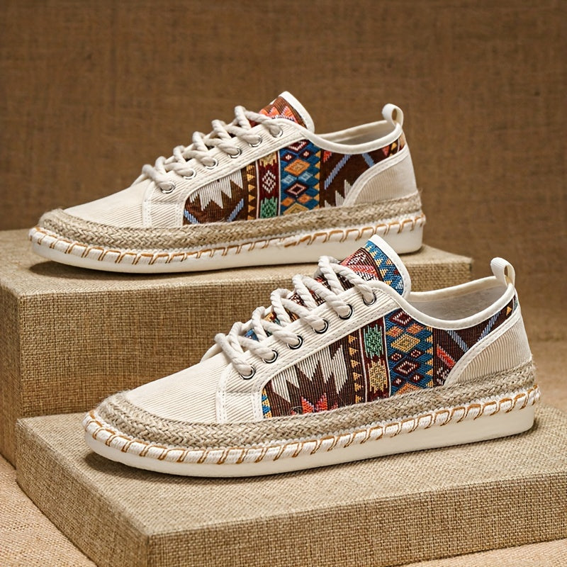 Sneakers Espadrille Boho per Uomini – Canvas Traspirante con Design Ricamato Colorato
