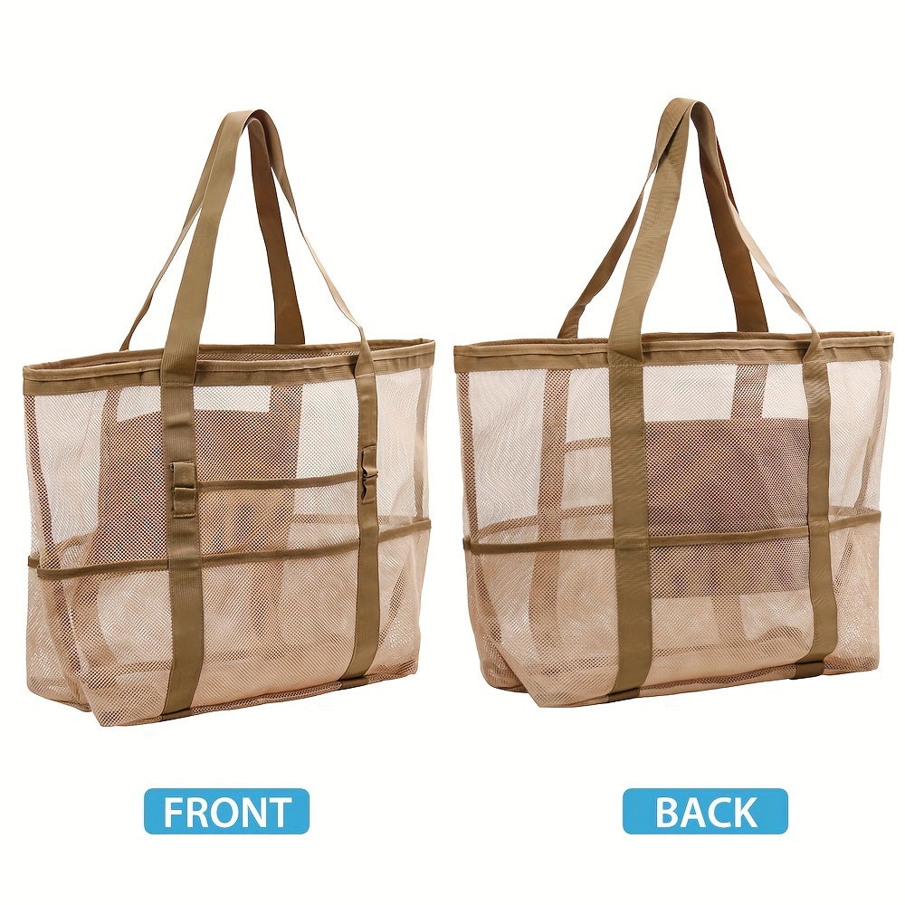 Borsa da Spiaggia in Rete Leggera e Spaziosa – Tote Pieghevole da 40L con Manici Fissi e Parte Superiore Aperta