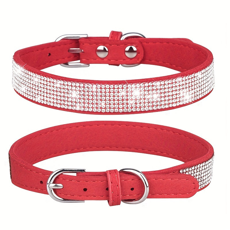 Collare per Cani in Pelle Regolabile con Strass – Forte e Durevole
