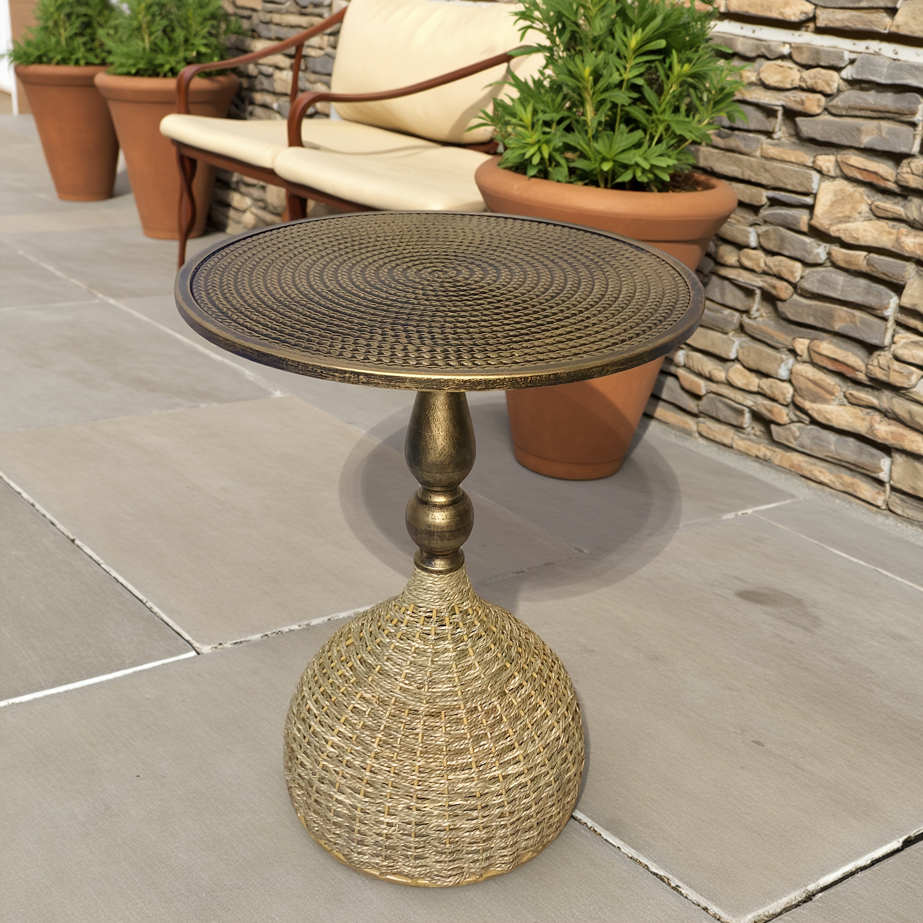 Tavolino da caffè in erba d'acqua fatto a mano – Aspetto bronzo antico