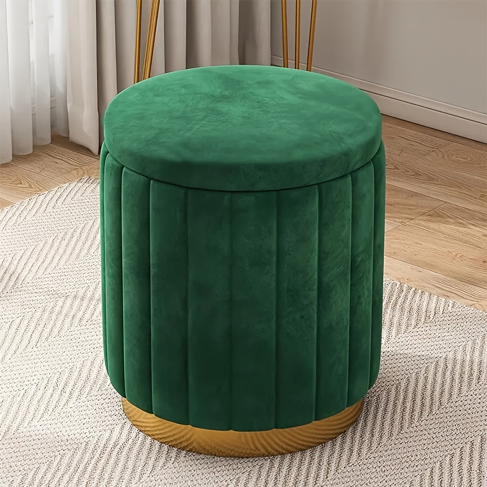 Nordic Chic Pouf da Stivaggio – Pouf Rotondo Elegante con Spazio di Archiviazione e Finitura a Specchio
