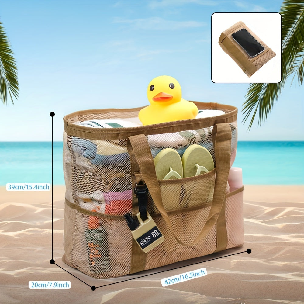 Borsa da Spiaggia in Rete Leggera e Spaziosa – Tote Pieghevole da 40L con Manici Fissi e Parte Superiore Aperta