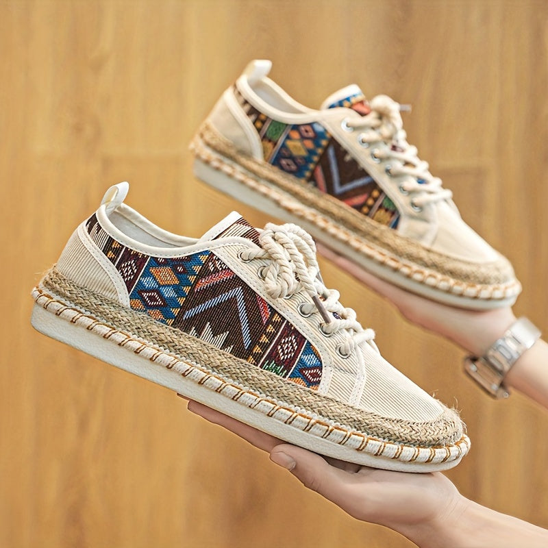 Sneakers Espadrille Boho per Uomini – Canvas Traspirante con Design Ricamato Colorato