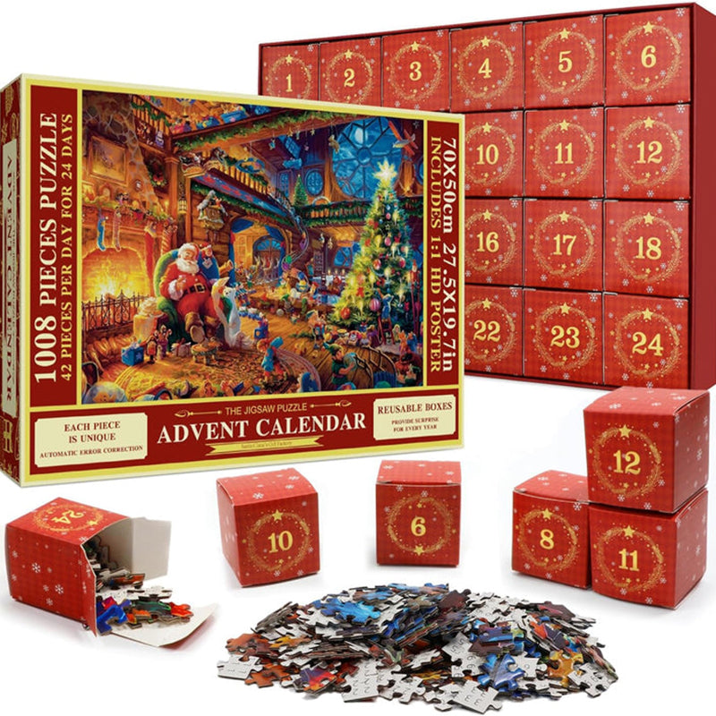 Calendario dell'Avvento Puzzles di Natale – 1008 Pezzi, Divertimento Quotidiano con i Puzzle