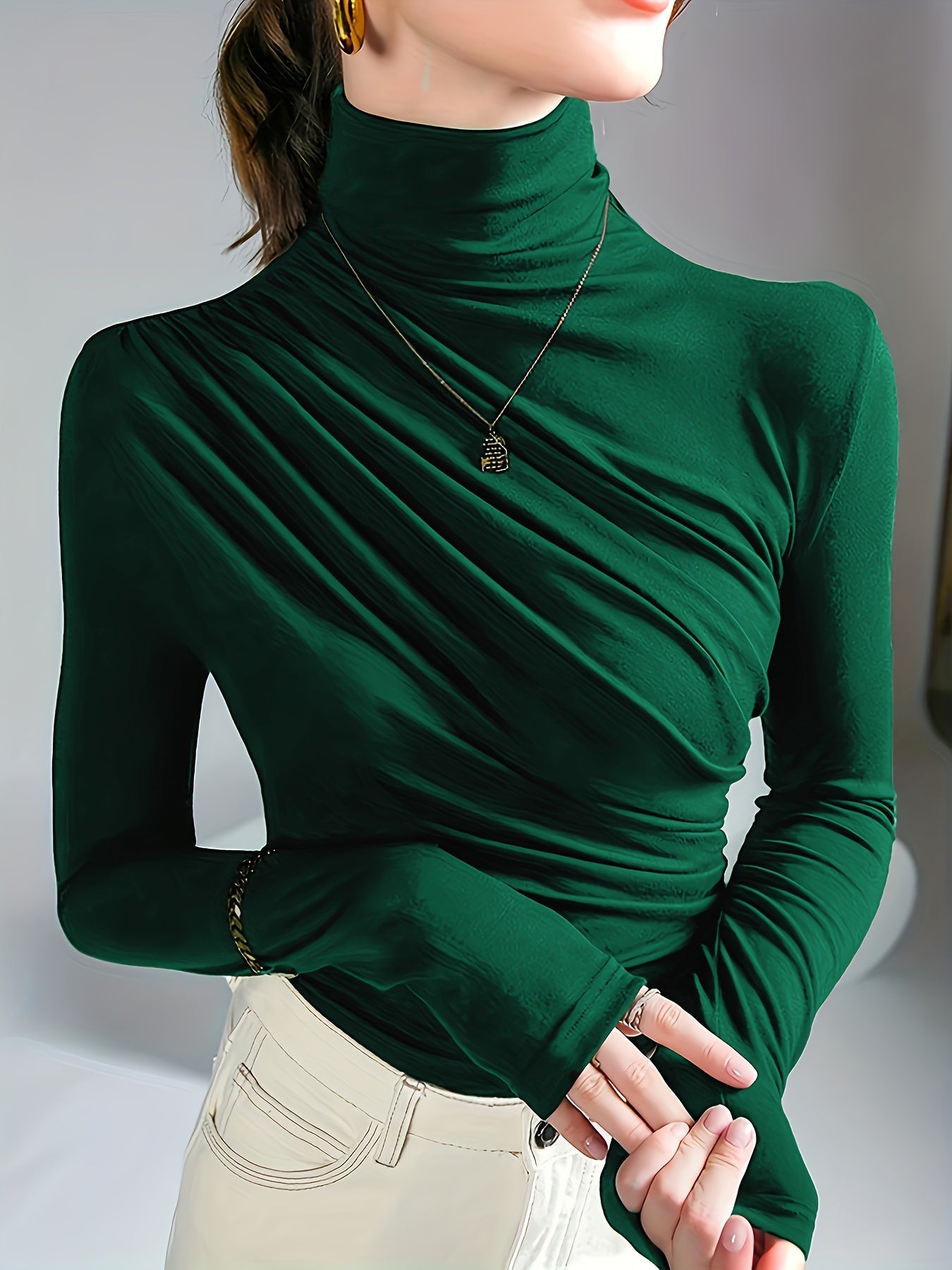 Top Plissettato Chic con Collo Alto - Scelta Elegante e Confortevole per Autunno e Inverno