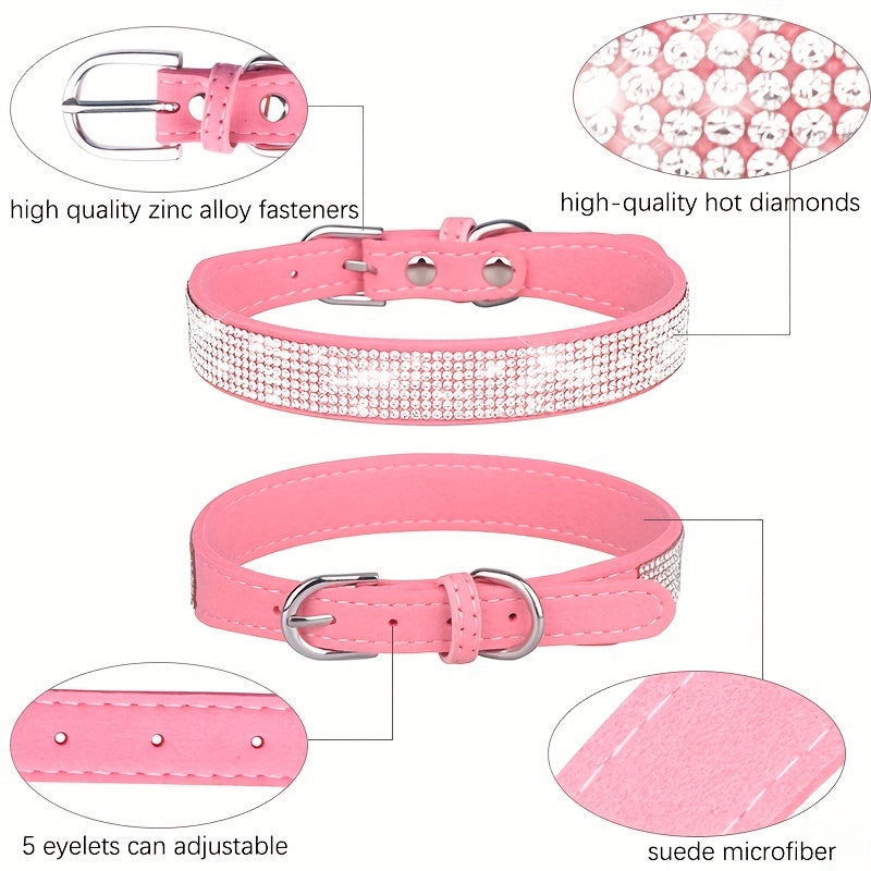 Collare per Cani in Pelle Regolabile con Strass – Forte e Durevole