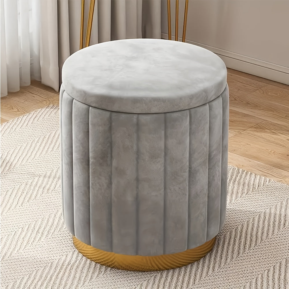 Nordic Chic Pouf da Stivaggio – Pouf Rotondo Elegante con Spazio di Archiviazione e Finitura a Specchio